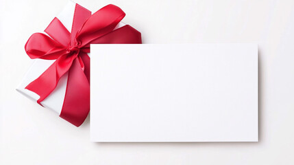Gift Card With Red Ribbon On White Background