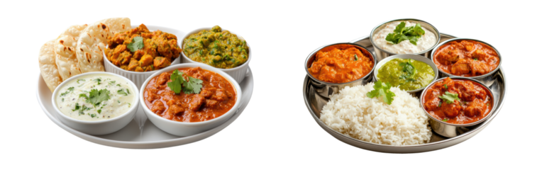 Exquisite Indian Thali: A vibrant and delectable assortment of Indian dishes, artfully arranged on a plate, showcasing the rich tapestry of Indian culinary traditions.