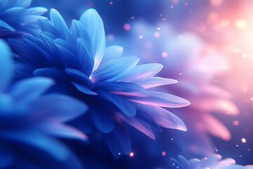 Fototapeta premium A vibrant close-up of blue petals illuminated by soft light, creating a dreamy and ethereal atmosphere for any design project.