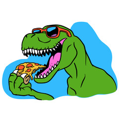 Dinosaur Eating Pizza Vector Illustration