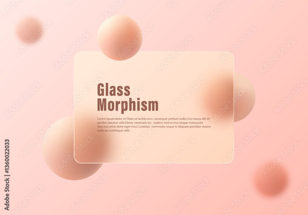 Poster modern abstract theme in glass morphism style. information panel with 3d spheres.