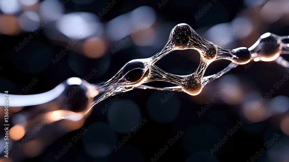Aufkleber macro photography of neural network visualization with glowing synaptic connections on dark backgrou