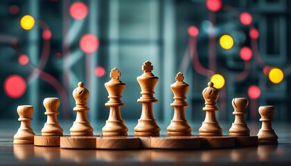 Strategic chess match in a modern game room wooden pieces dynamic background engaging atmosphere