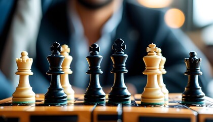 Intense chess match cozy  setting gameplay focus close-up view strategy showcase