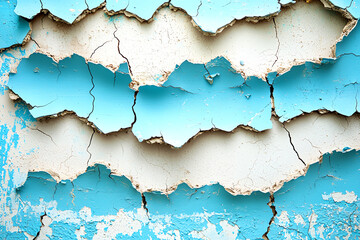 Obraz premium Cracked blue paint on a wall, showcasing the texture and age of the surface, perfect for architectural and abstract designs.