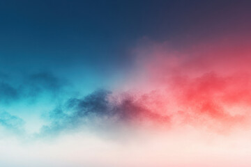 Fototapeta premium Blue and red background with a white cloud, symbolic and harmonious contrast.