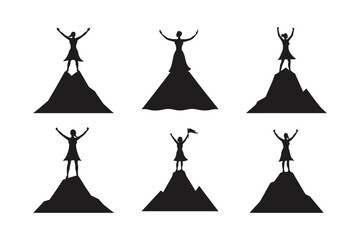 minimalist woman mountain peak icon art set vector silhouette