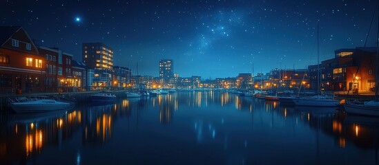Fototapeta premium Starry Night Canal Cityscape