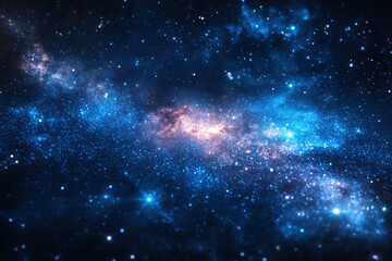 Naklejka premium A blue galaxy ablaze with stars and vibrant nebulas, painting a cosmic masterpiece in the vast universe.