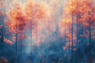 Fototapeta premium life as trees display their vibrant leaf, forming a captivating mosaic of flaming colors that dance against a calm background. Generative Ai