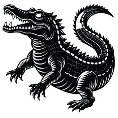 Adobe Illustrator AFlat Black Saltwater Crocodile Silhouette Vector Illustration on White Backgroundrtwork