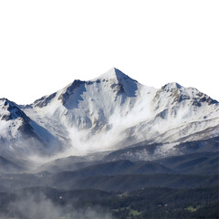 Snow Covered Mountain Peak with Fog in the Valley