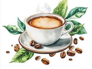 Delicious coffee cup isolated on green leaves drink illustration nature environment artistic viewpoint