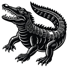 Adobe Illustrator AFlat Black Saltwater Crocodile Silhouette Vector Illustration on White Backgroundrtwork