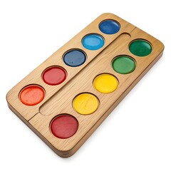 Wooden artist s palette with samples of paints isolated on transparent background