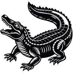 Adobe Illustrator AFlat Black Saltwater Crocodile Silhouette Vector Illustration on White Backgroundrtwork
