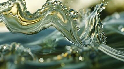 Water splash wallpaper. A green wave with yellow sparks. Close up of a glare of light up close. Wallpaper featuring water splashes lifestyle. - Powered by Adobe