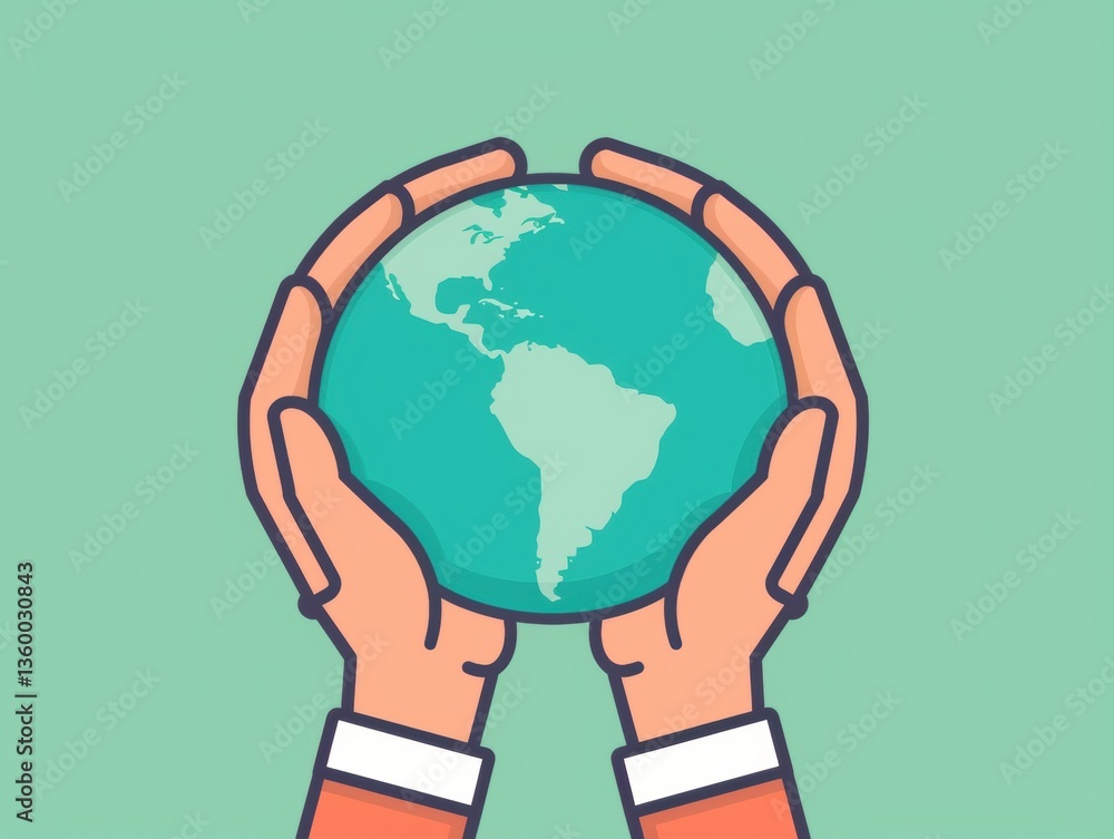 Poster collaboration between linked hands and globe global community digital art illustrative environment t