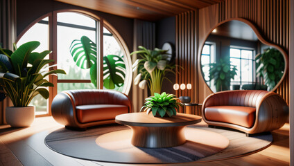 Salon en bois ciré avec un design intérieure moderne