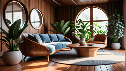 Salon en bois ciré avec un design intérieure moderne