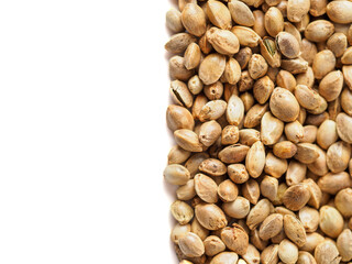 Closeup view of hemp seeds.