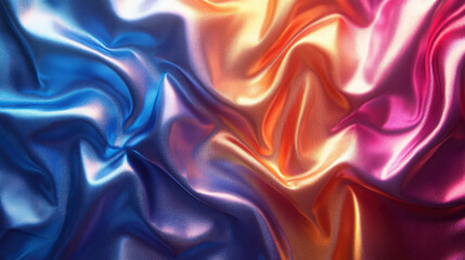 Obraz premium vibrant and colorful satin fabric texture featuring blend of blue, orange, and pink hues, creating dynamic and visually appealing surface. smoothness and sheen of material evoke sense of luxury