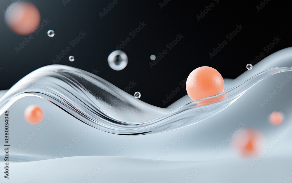 Aufkleber abstract image of translucent spheres floating on a rippling water surface against a dark background