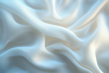 Obraz premium White silk fabric delicately draped on a rustic wooden table, casting soft shadows.