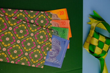 Money packet or translated as sampul duit raya in Malay with Ringgit Malaysia Notes for Ramadhan...
