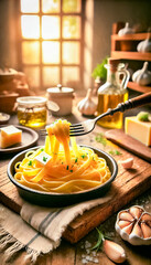 Delicious Fettuccine Lifted from the Bowl