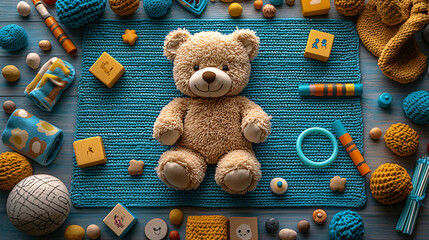 kids frame decoration with teddy bears and toys