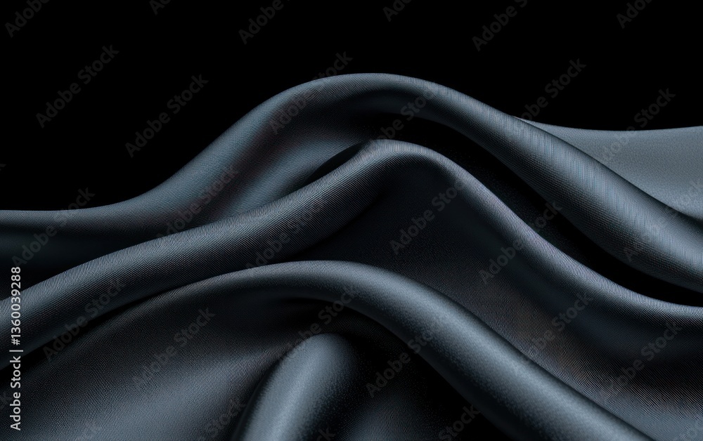 Poster dark gray fabric with subtle texture, dramatically draped and illuminated against a black background