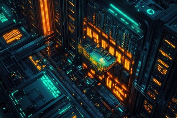 Tech illustration in digital form. system for database administration and server logic. ideas of data processing and modern computer science. Generative Ai