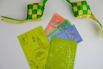 Money packet or translated as sampul duit raya in Malay with Ringgit Malaysia Notes for Ramadhan...