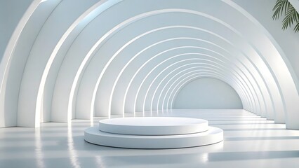 Obraz premium Modern Minimalist Interior with Curved Arches and Empty Stage