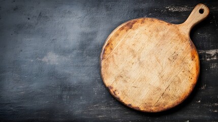 Rustic Wooden Round Cutting Board on Dark Background
