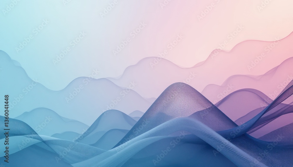 Poster abstract action of flowing waves digital landscape graphic design serene environment aerial view con