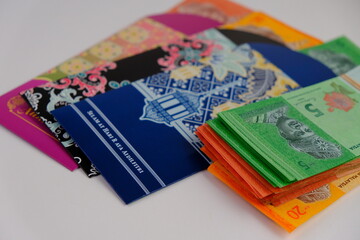 Money packet or translated as sampul duit raya in Malay with Ringgit Malaysia Notes for Ramadhan...