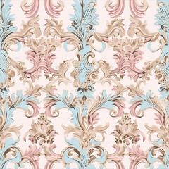 Fototapeta premium Seamless baroque ornament background in soft pastel colors