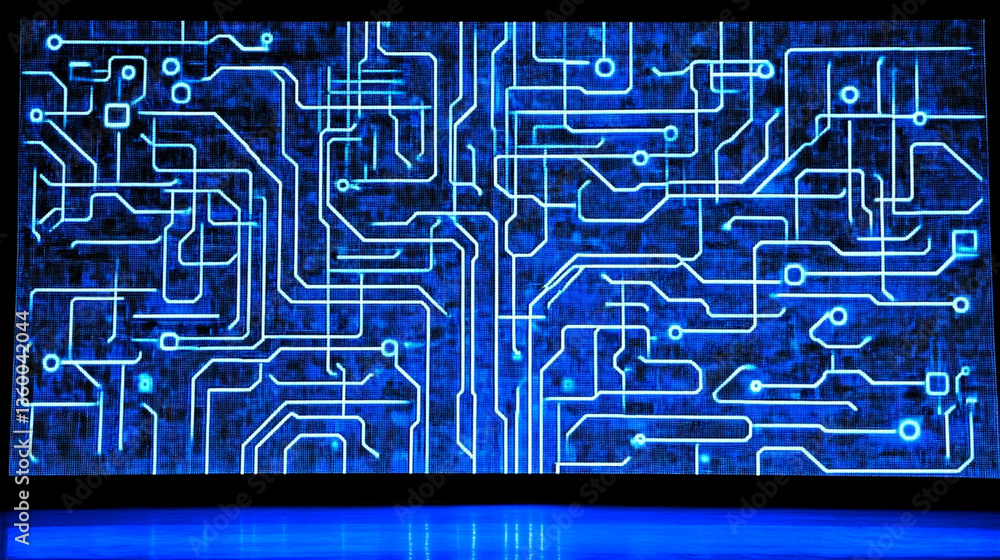 Poster exploring circuit design innovations technology hub digital art modern environment abstract view con