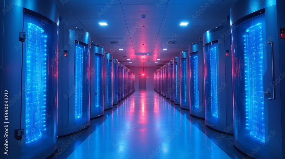 Poster Rows of high tech temperature controlled storage units showcase sophisticated refrigeration systems for perishable inventory in a secure logistics environment.