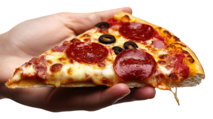 Delicious Pizza Slice Held in Hand