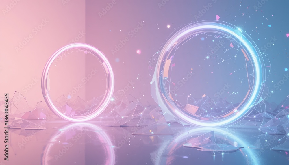Poster dynamic light and color circles abstract art installation modern gallery futuristic environment arti
