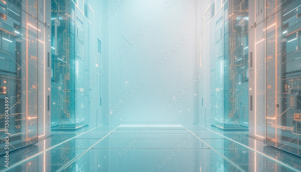 Poster futuristic data center exploration virtual environment digital space modern technology immersive per
