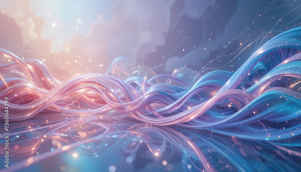 Poster dynamic flowing waves of colorful light abstract digital art studio environment surreal atmosphere c