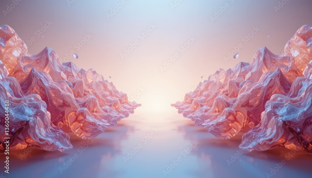 Poster dynamic abstract waves interaction digital art studio visual content serene environment symmetrical 
