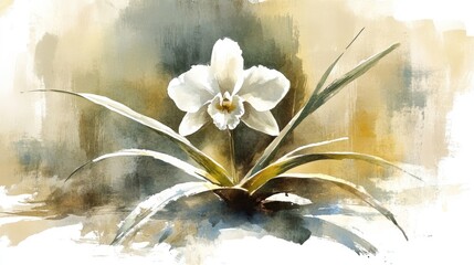 Serene White Orchid Watercolor Painting: A Botanical Masterpiece