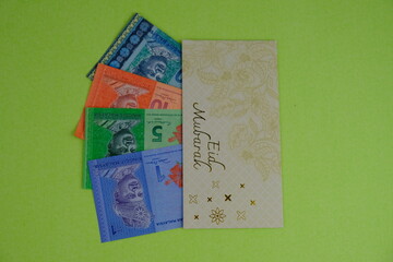Money packet or translated as sampul duit raya in Malay with Ringgit Malaysia Notes for Ramadhan...