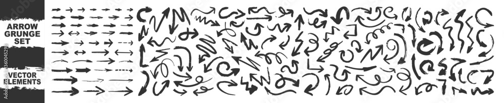 Poster brush, marker hand drawn arrows set isolated on transparent. grunge arrow brush vector. set of hand 