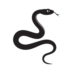 Snake icon, snake black vector silhouette, Curved snake animal design illustration  on white background